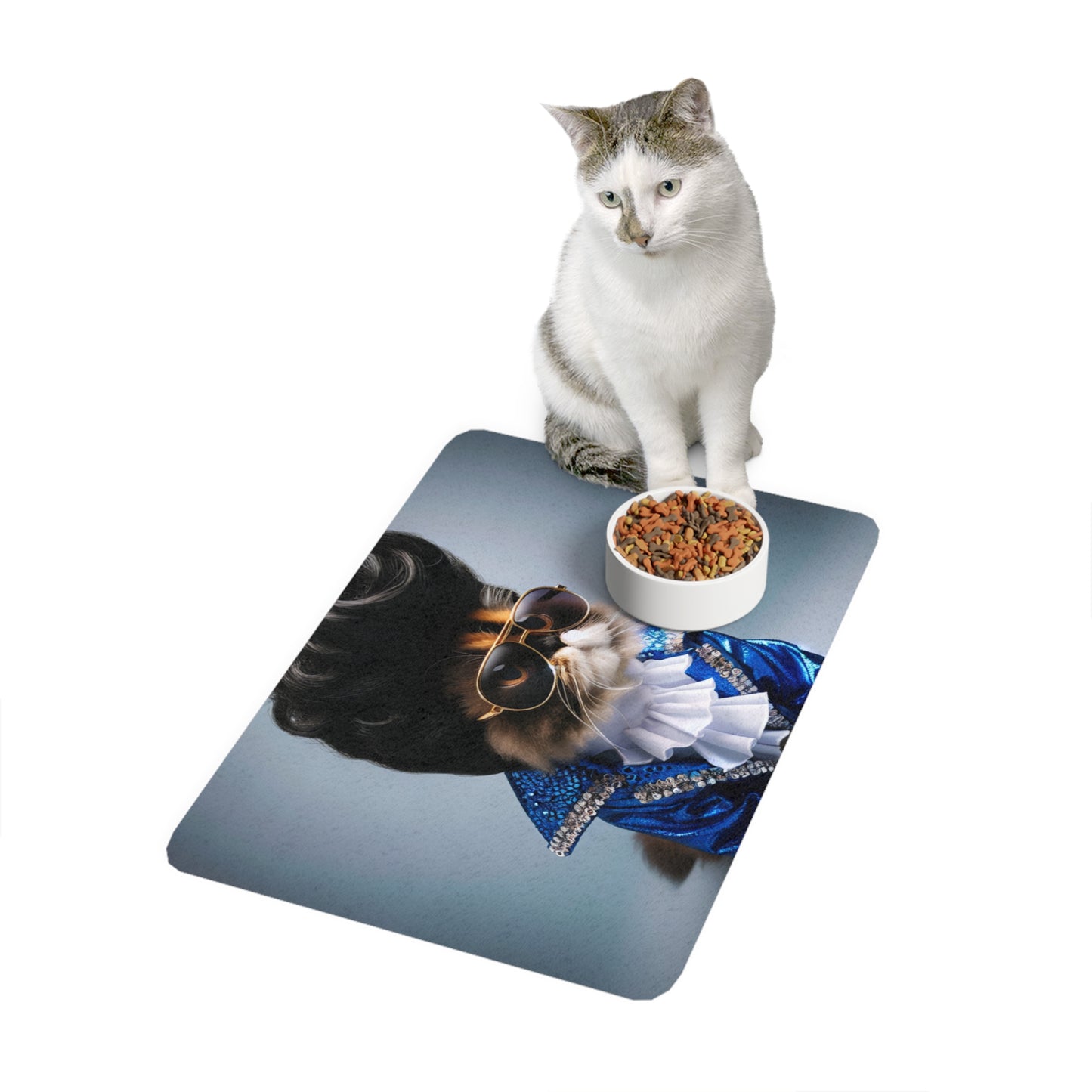 Pet Food Mat with Cat Design - Elvis Styled, Fun Pet Feeding Mat, Cat Lovers Gift, Kitchen Decor, Unique Cat Accessories, Pet Supply