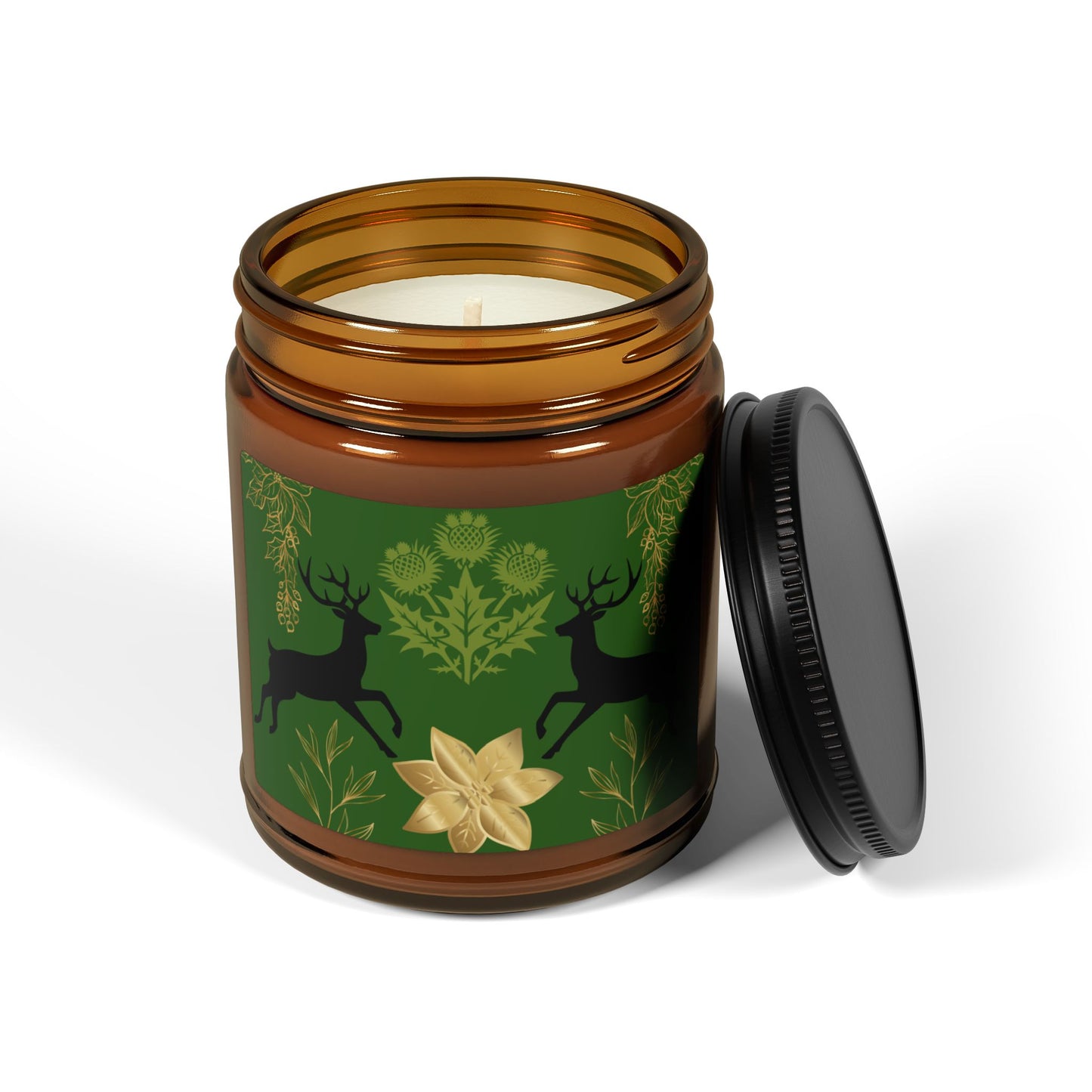 Nature-Inspired Scented Soy Candle - Amber Jar with Deer Design