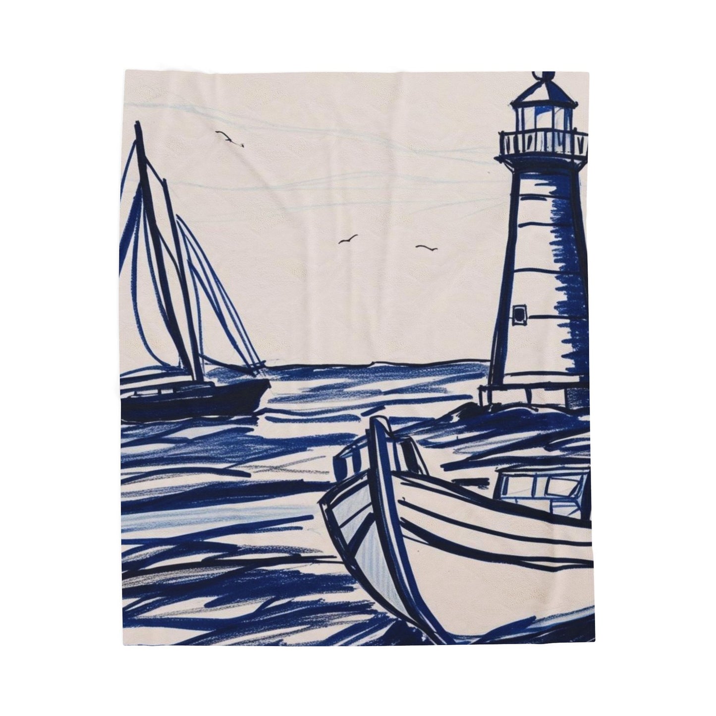 Cozy Nautical Velveteen Plush Blanket - Ideal Gift for Beach Lovers, Home Decor, Beach House, Relaxation, and Gift for Him/Her