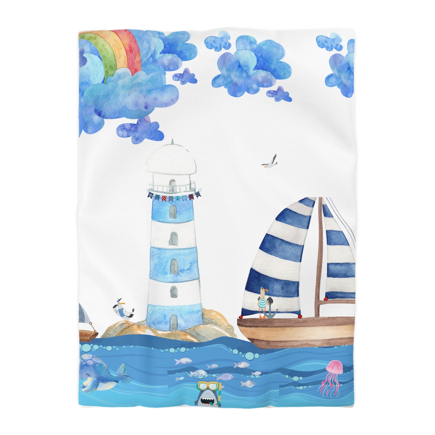 Coastal Themed Microfiber Duvet Cover | Nautical Bedding for Beach Lovers, Summer Decor, Gift for Ocean Enthusiasts, Vibrant Bedroom Accent