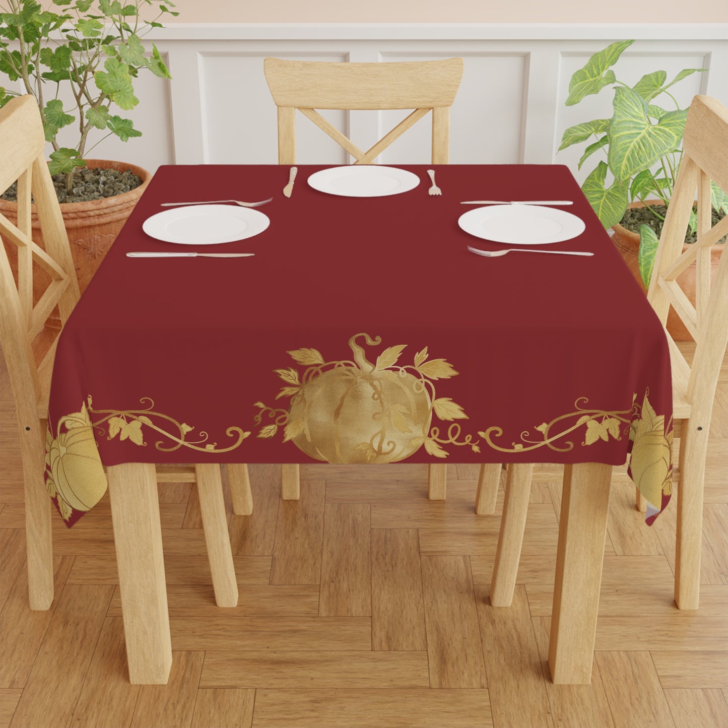 Elegant Floral Gold Tablecloth for Dining | Seasonal Decor | Perfect for Celebrations