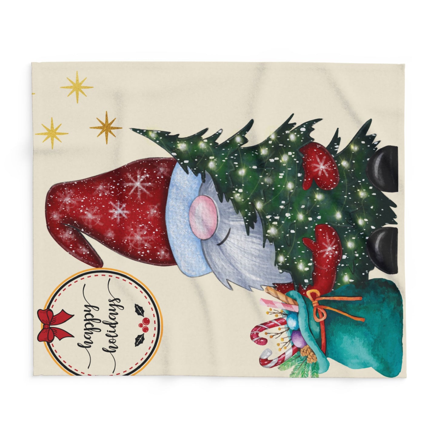 Cozy Holiday Fleece Blanket with Gnome Design | Winter Home Decor, Gift for Christmas, Snuggle Throw, Festive Soft Cover